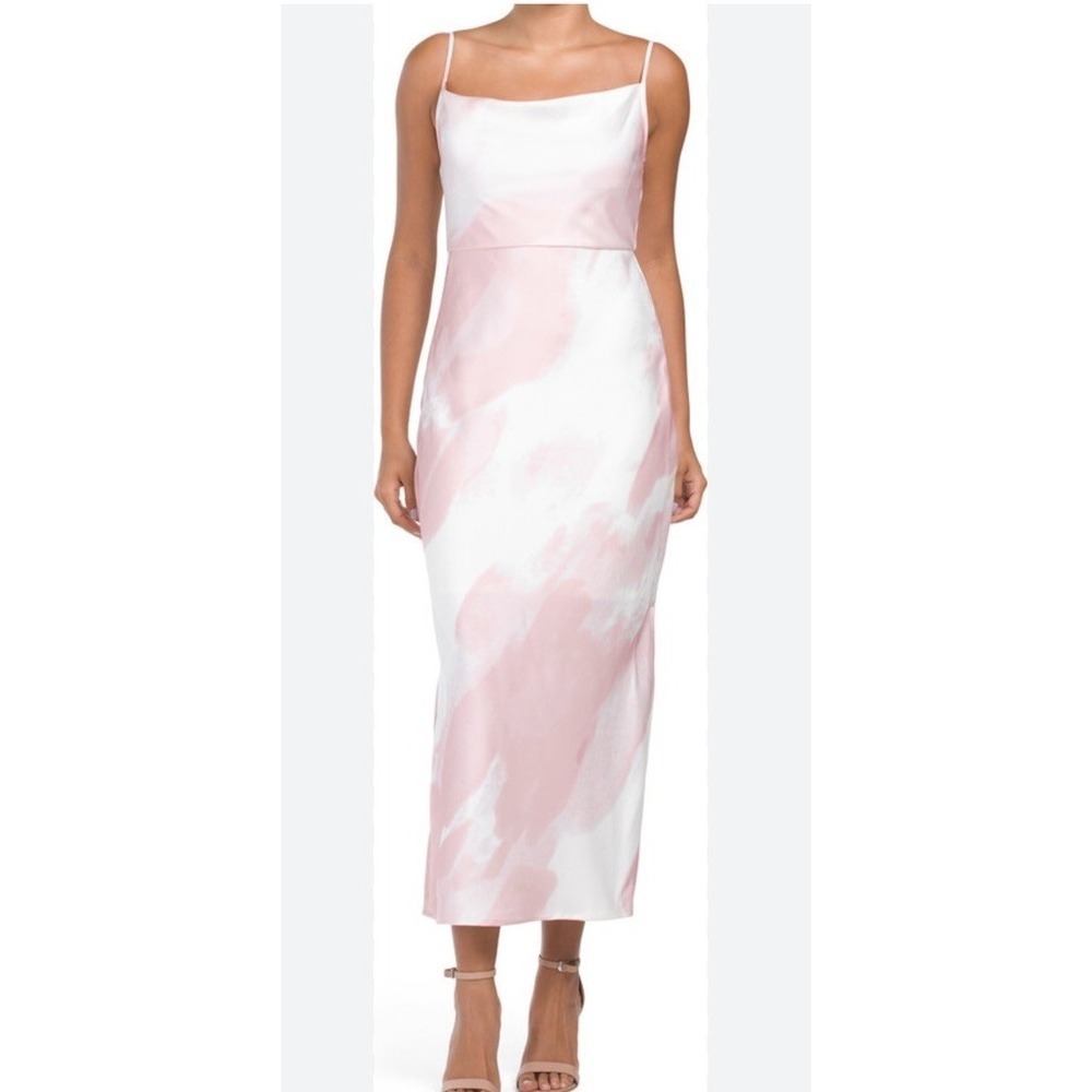 Taylor Cowl Neck Printed Satin Slip Dress Pink White Size 10 Midi Satin NWT - Picture 1 of 11